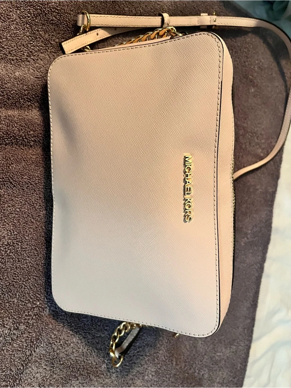 Michael Kors Blush Saffiano Crossbody Bag with Gold Hardware